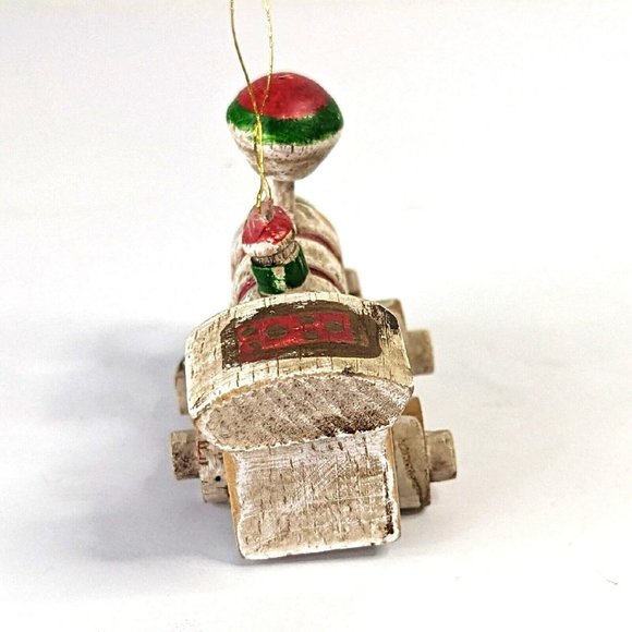 Vintage Enesco Wooden Train Steam Engine Christmas Ornament - Picture 2 of 4